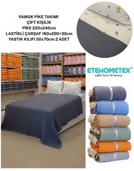 ETEHOMETEX ÇİFT KİŞİLİK %100 PAMUK HAVUZLU PİKE TAKIMI ANTRASİT 8696474232091